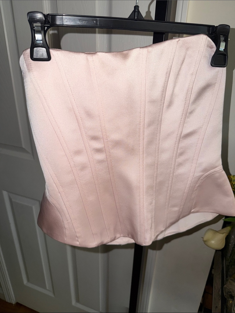 Zara Satin Strapless Corset Top in Pale Pink